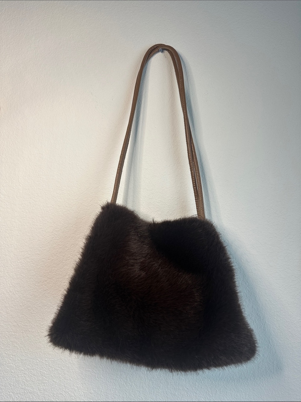 Brown Fur Shoulder Bag with Leather Straps